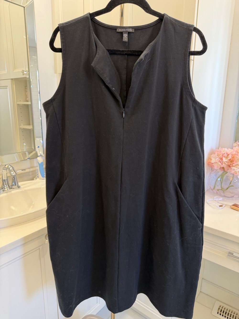 Eileen Fisher Black Sleeveless Zip-Front Shift Dress